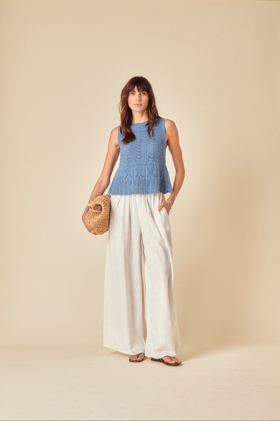 Blue Mock Crochet Swing Vest