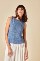 Blue Mock Crochet Swing Vest