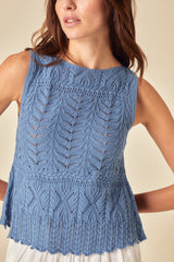 Blue Mock Crochet Swing Vest
