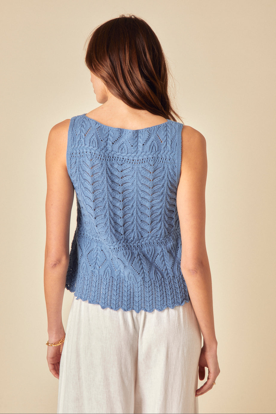 Blue Mock Crochet Swing Vest