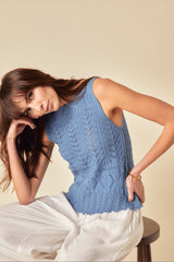 Blue Mock Crochet Swing Vest