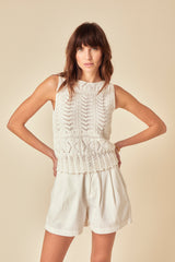 Cream Mock Crochet Swing Vest