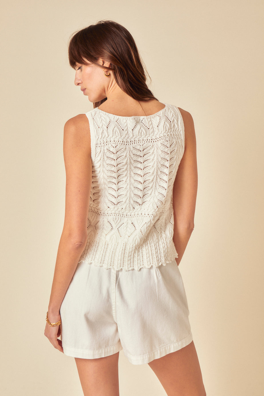 Cream Mock Crochet Swing Vest