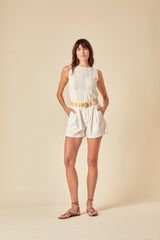 Cream Mock Crochet Swing Vest