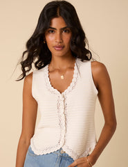 White Mock Crochet Waistcoat