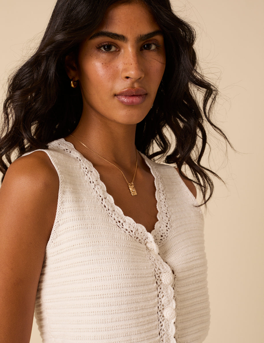 White Mock Crochet Waistcoat