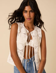 White Crochet Tie Front Waistcoat