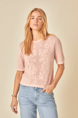 Pink Floral Pointelle T-Shirt