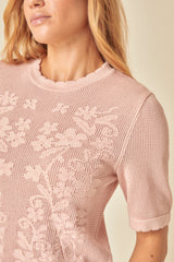Pink Floral Pointelle T-Shirt