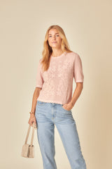 Pink Floral Pointelle T-Shirt
