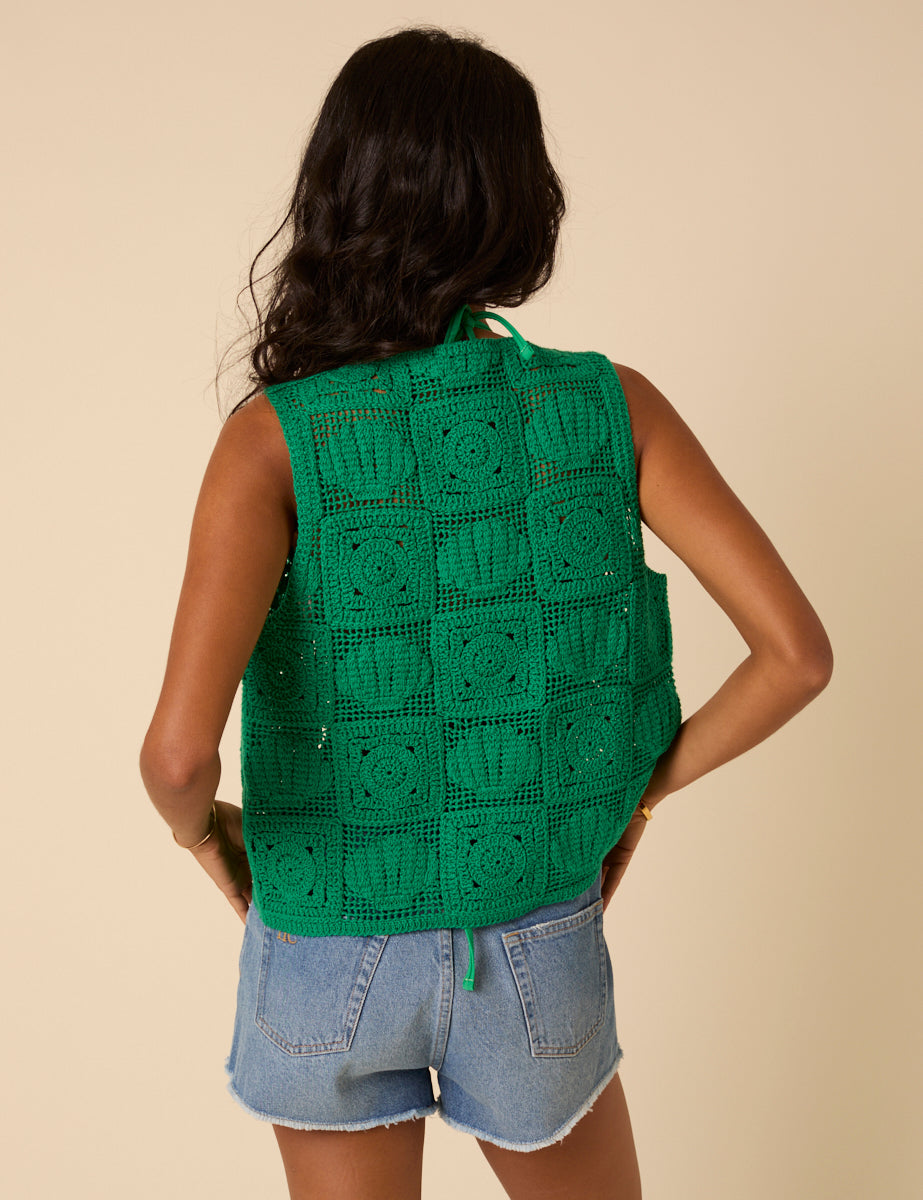 Green Crochet Tie Front Waistcoat