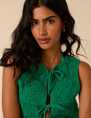 Green Crochet Tie Front Waistcoat