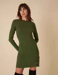 Green Ribbed Long Sleeve Mini Dress