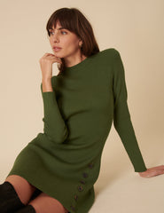 Green Ribbed Long Sleeve Mini Dress