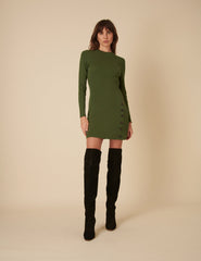 Green Ribbed Long Sleeve Mini Dress