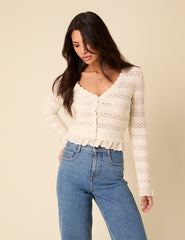 White Pointelle Knitted Cardigan