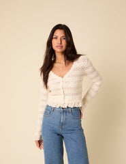White Pointelle Knitted Cardigan