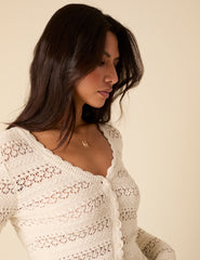 White Pointelle Knitted Cardigan