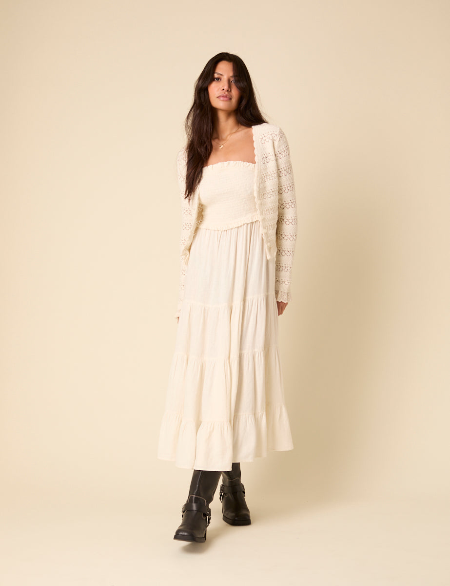 White Pointelle Knitted Cardigan