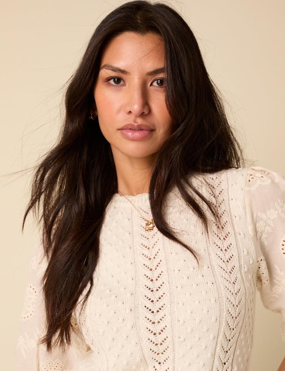 White Broderie Anglaise Knitted Top