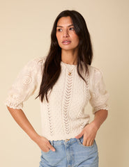 White Broderie Anglaise Knitted Top