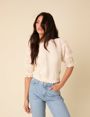 White Broderie Anglaise Knitted Top