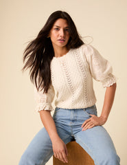 White Broderie Anglaise Knitted Top