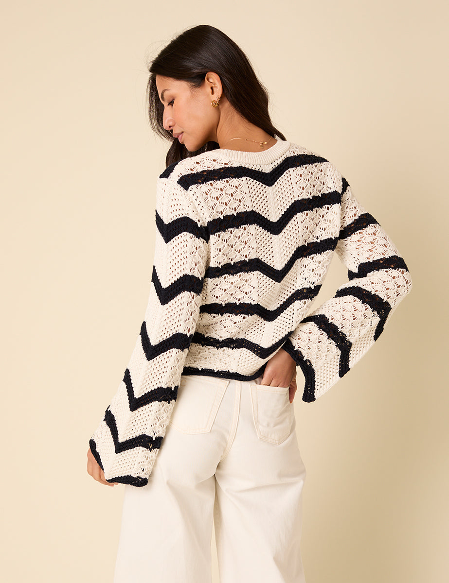 Black And White Striped Knitted Jumper