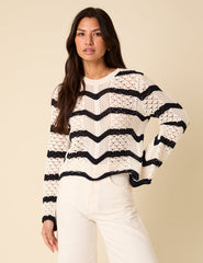 Black And White Striped Knitted Jumper