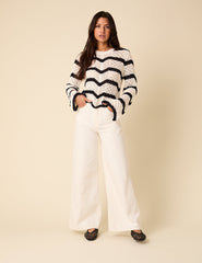 Black And White Striped Knitted Jumper