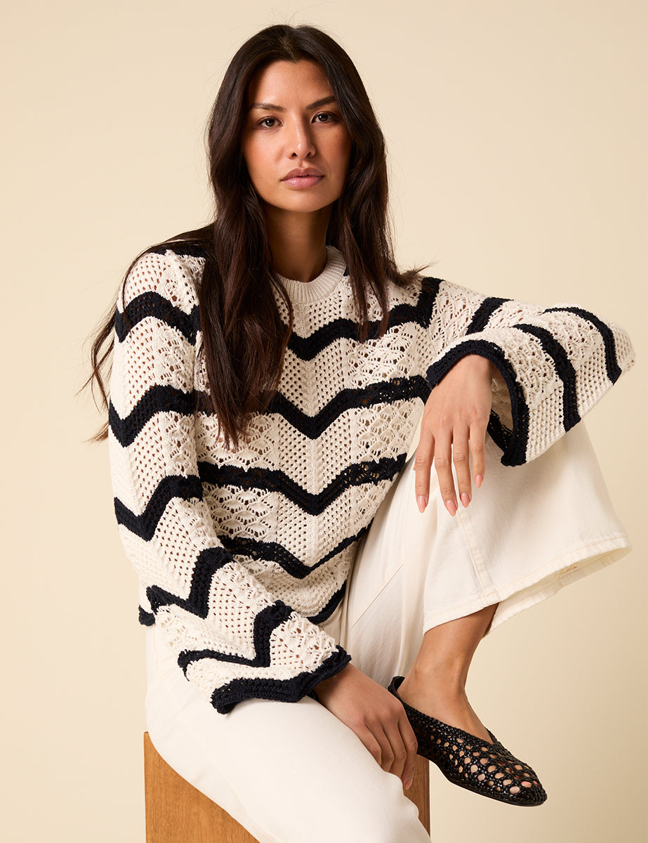 Black And White Striped Knitted Jumper