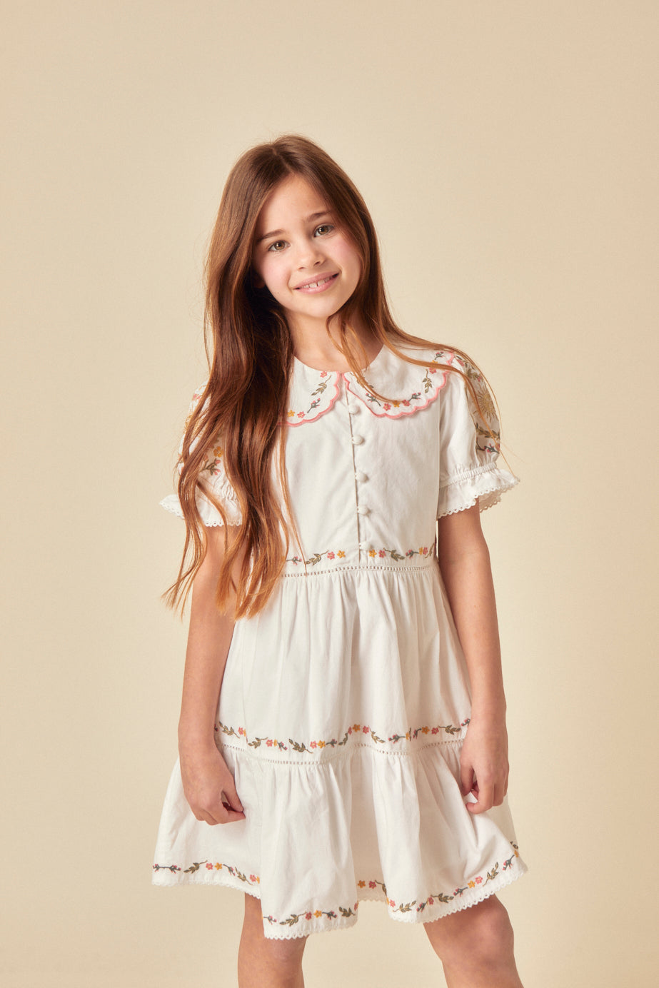 Elizabeth Scarlett Girls White Embroidered Quinn Mini Dress