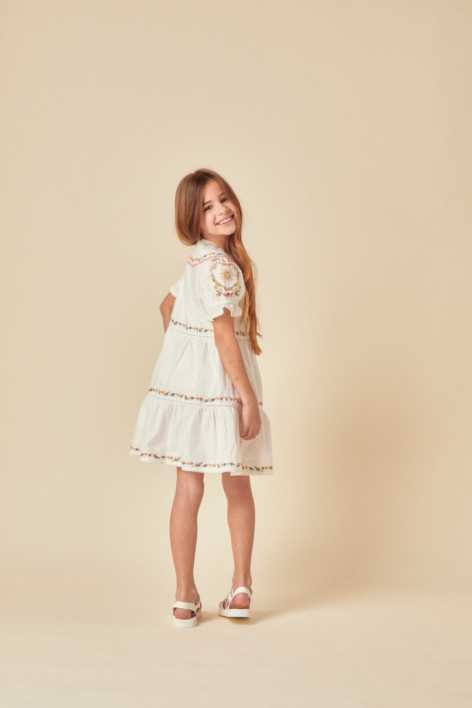 Elizabeth Scarlett Girls White Embroidered Quinn Mini Dress