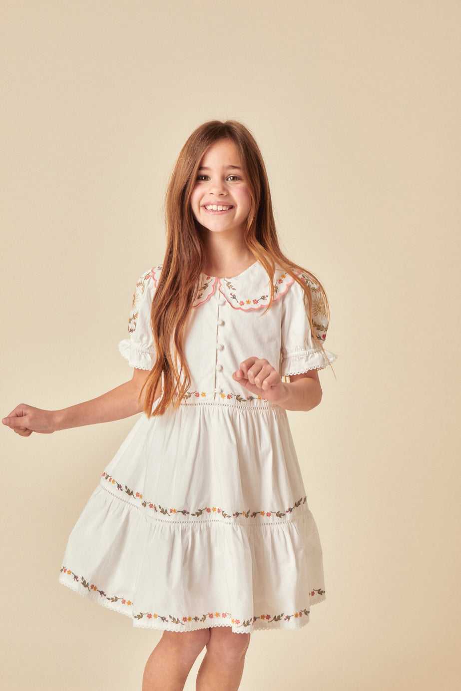 Elizabeth Scarlett Girls White Embroidered Quinn Mini Dress