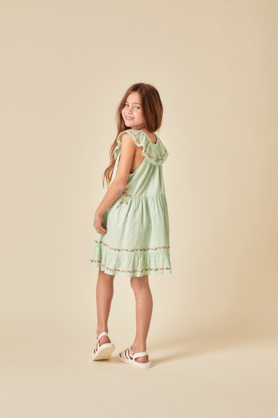 Elizabeth Scarlett Girls Mint Green Embroidered Gianna Dress