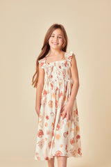 Elizabeth Scarlett Girls White Shell Print Hadley Midi Dress