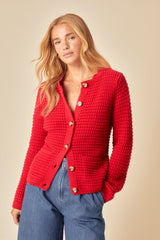Red Textured Knitted Cardigan