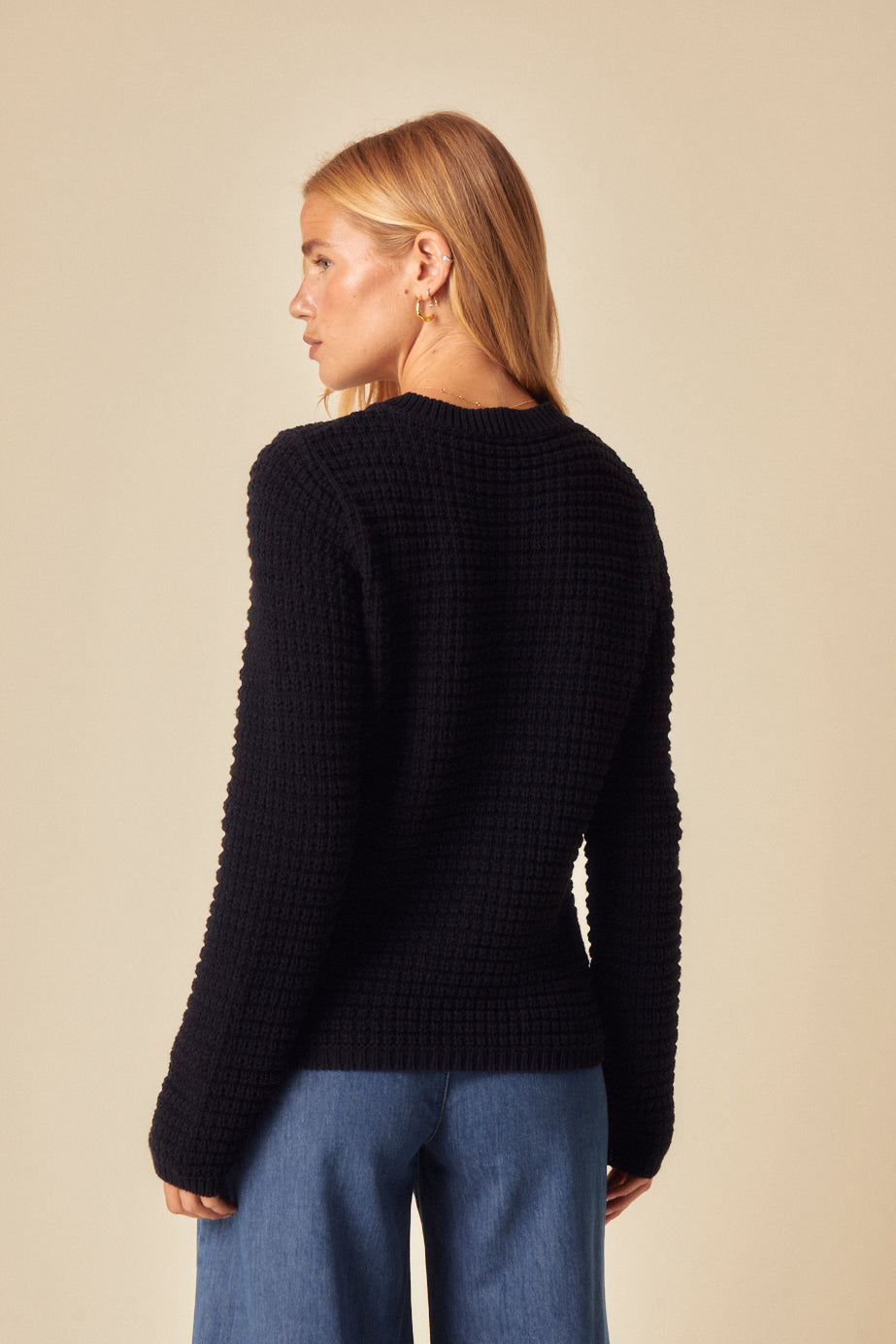 Navy Textured Knitted Cardigan