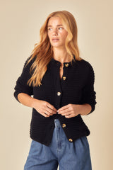Navy Textured Knitted Cardigan