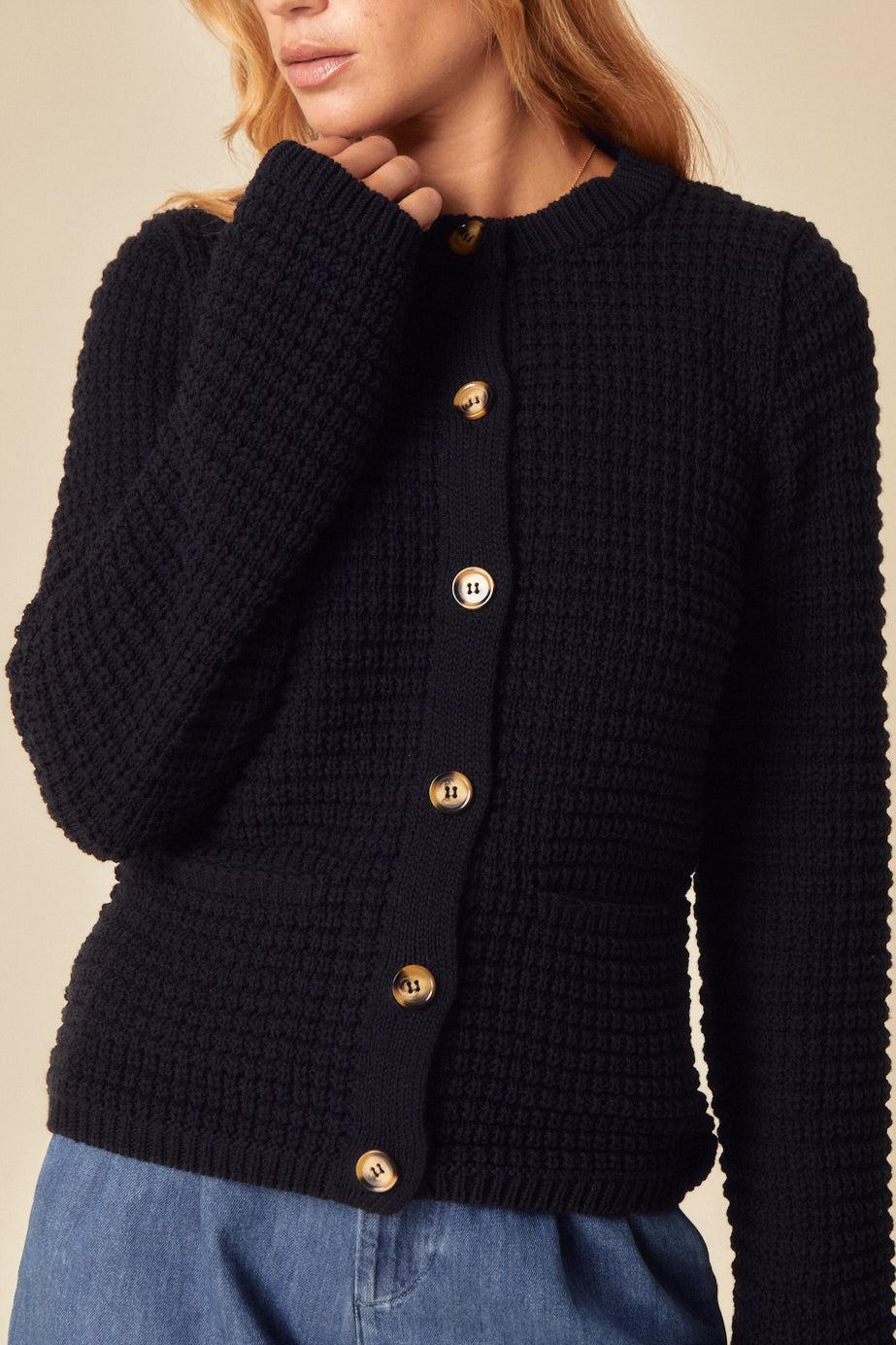 Navy Textured Knitted Cardigan
