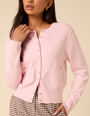 Pink Crew Neck Cardigan