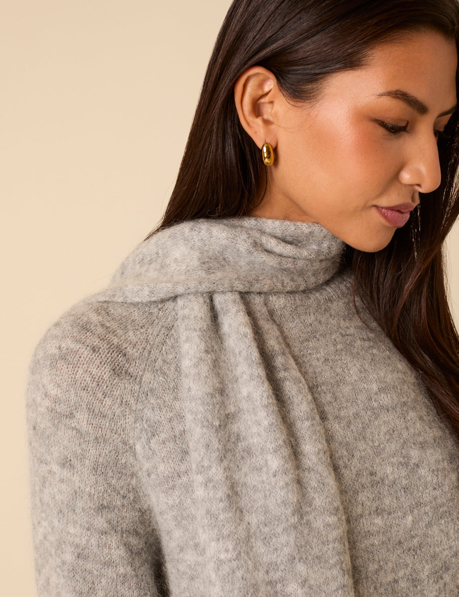 Grey Oversized Scarf Jumper