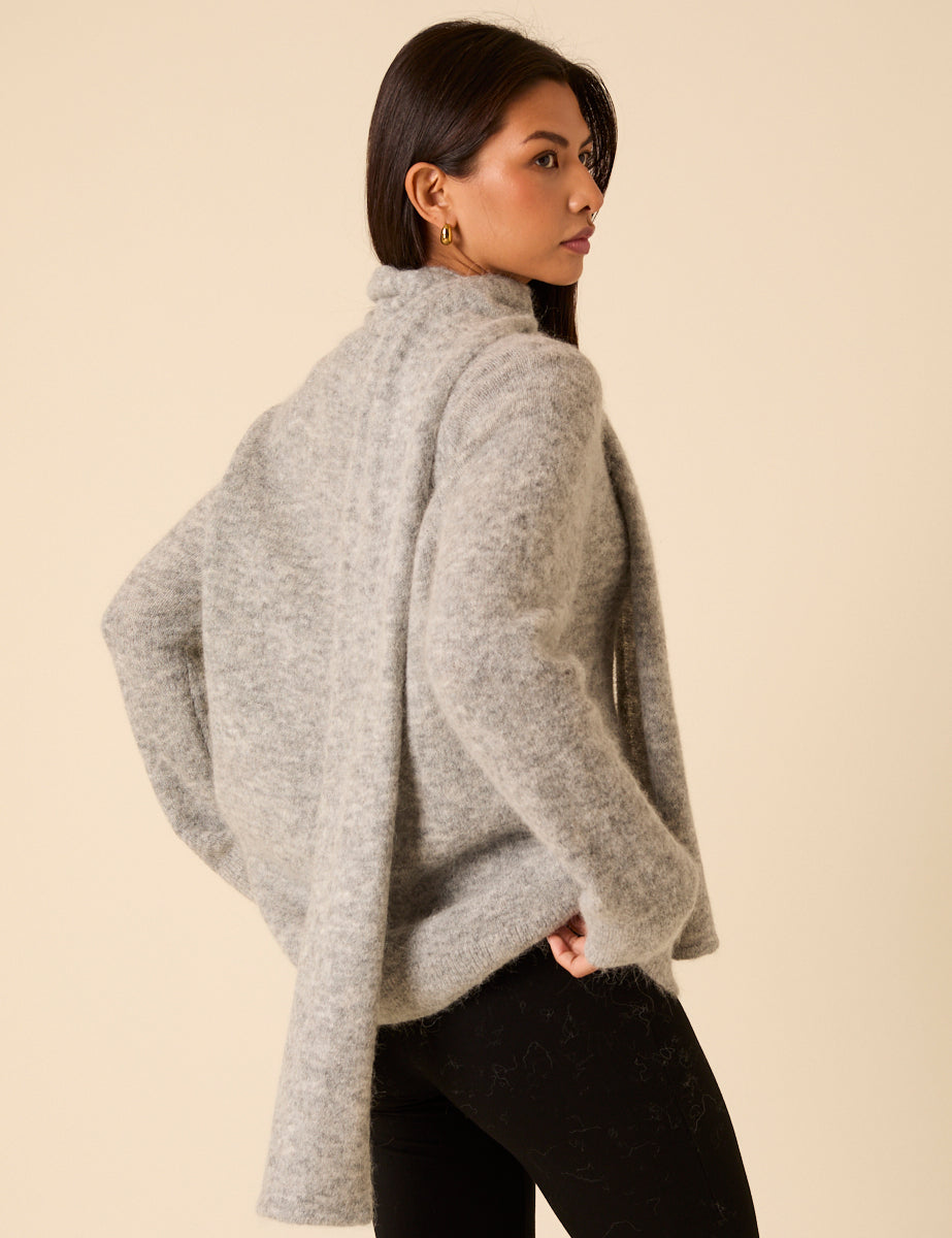 Grey Oversized Scarf Jumper