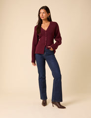 Burgundy Longline Balloon Sleeve Cardigan