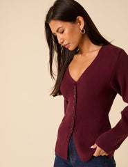 Burgundy Longline Balloon Sleeve Cardigan