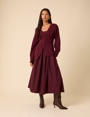 Burgundy Longline Balloon Sleeve Cardigan