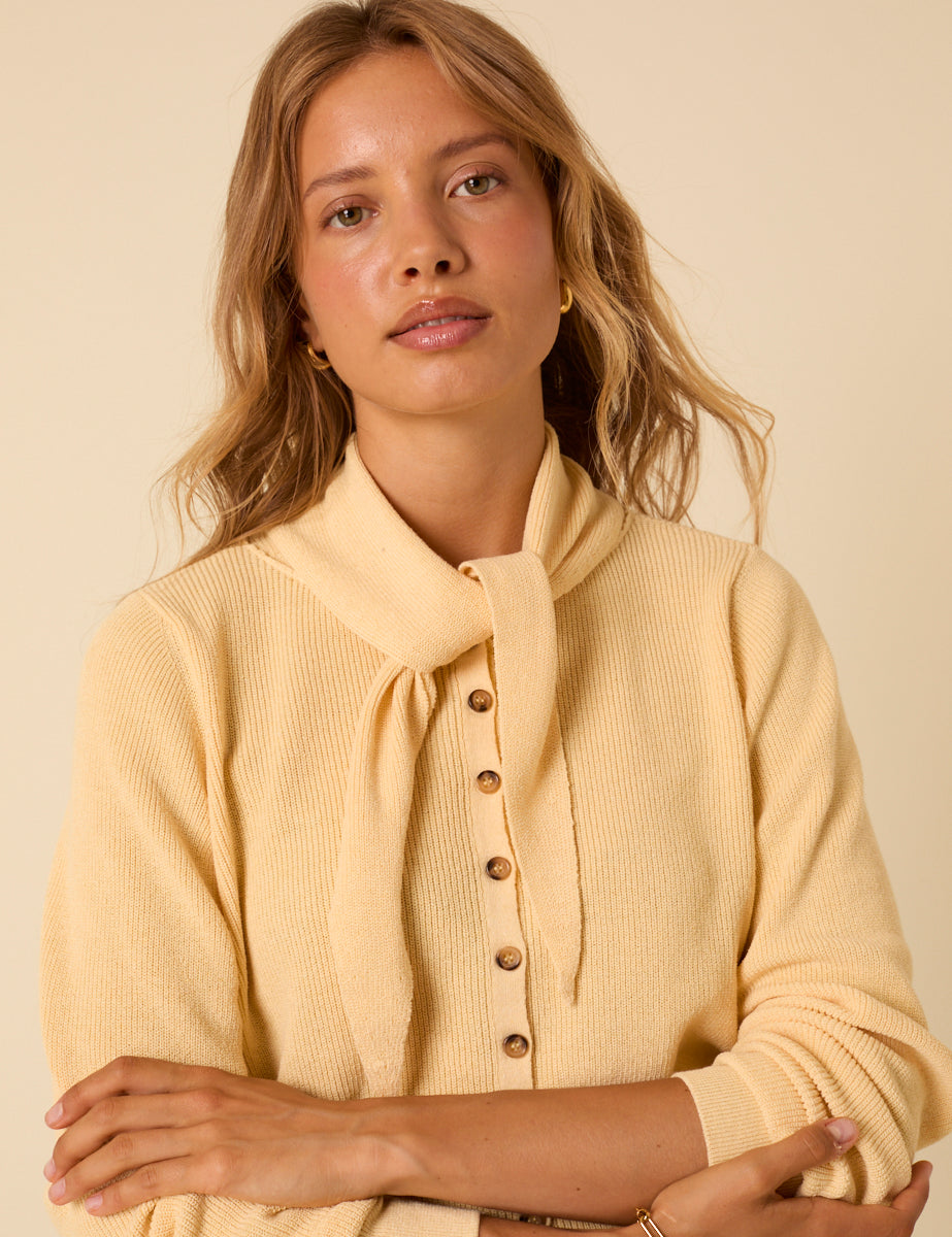 Butter Yellow Neck Tie Scarf Cardigan