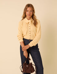 Butter Yellow Neck Tie Scarf Cardigan