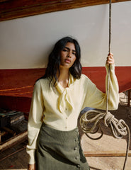 Butter Yellow Neck Tie Scarf Cardigan