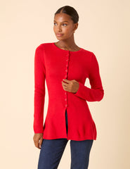 Red Ribbed Longline Cardigan